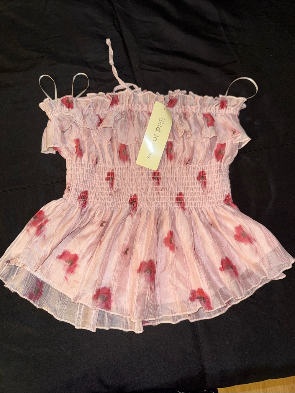 Pink Ruffle Smocked Floral Tank - Picture 2 of 3